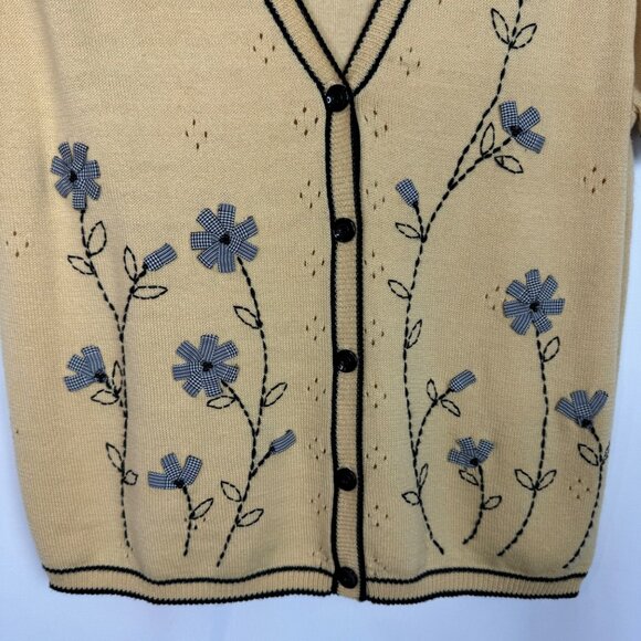 Vintage Alfred Dunner‎ Grandmacore Sz PLarge Yellow Cardigan Floral Embroidery - Picture 4 of 8